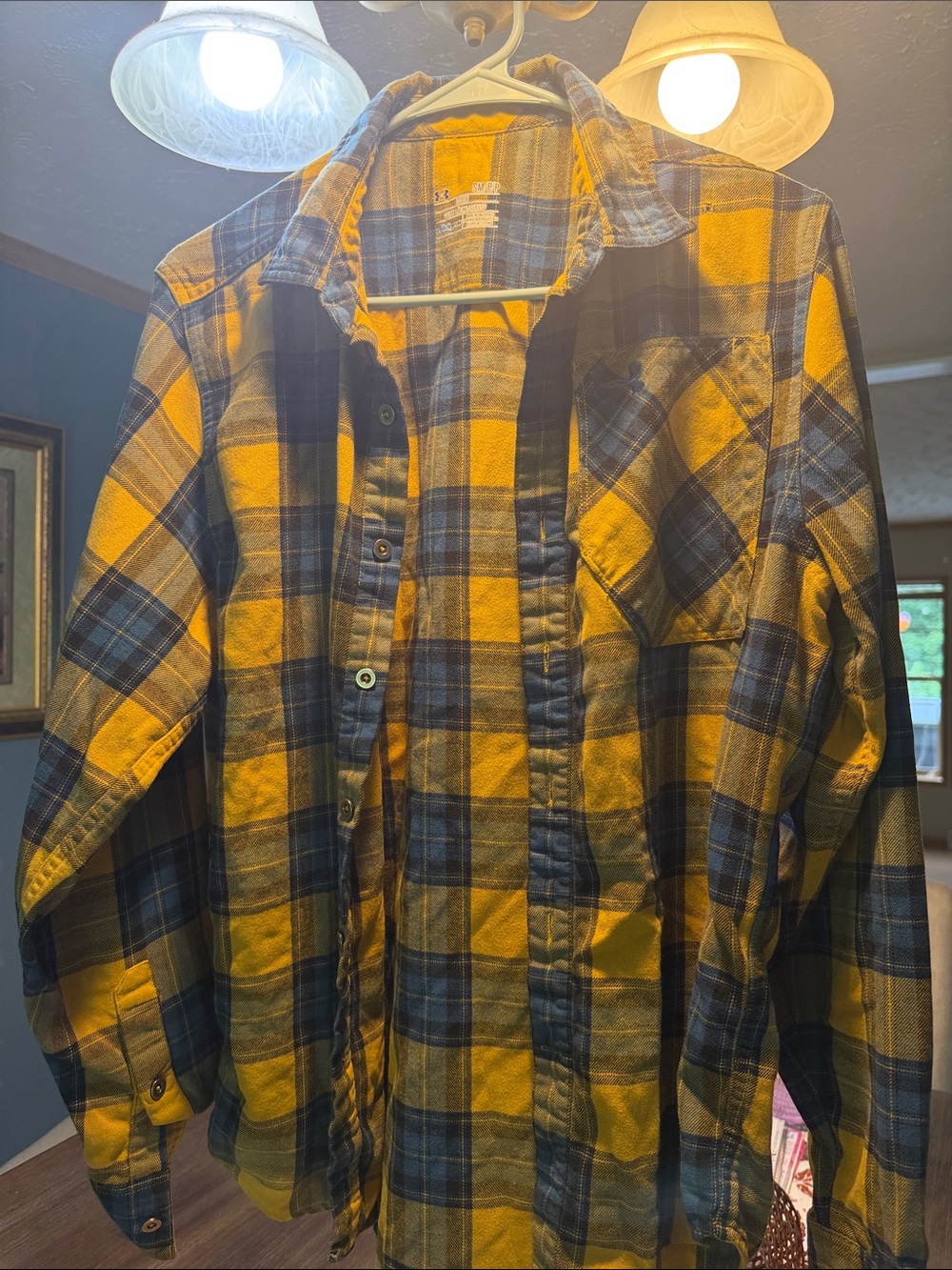 Under Armour Yellow and Navy Plaid Button-Down Shirt